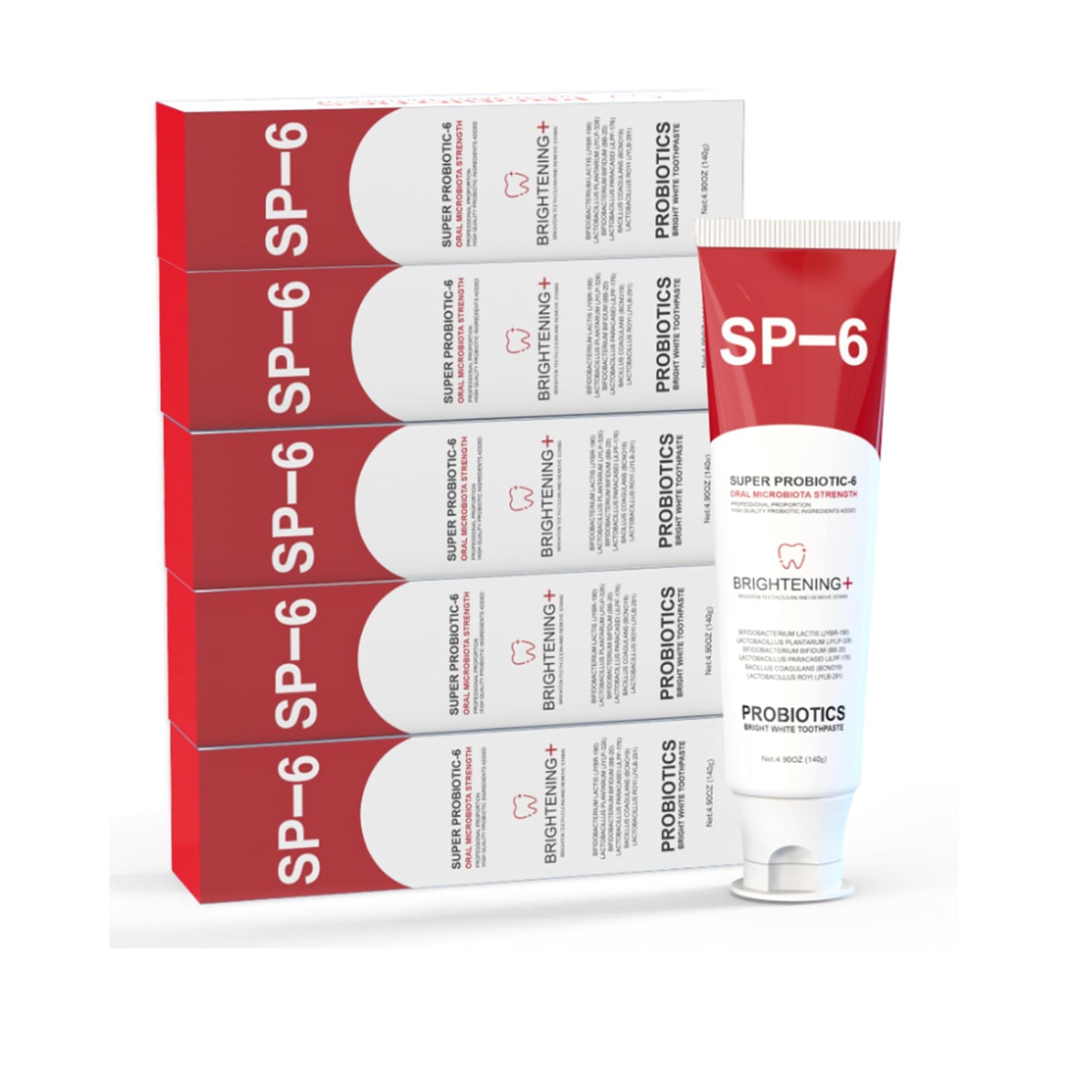 SP-6 Probiotic Whitening Toothpaste โ 4.9 oz, Fluoride-Free, Minty Fresh Breath, 6 Probiotics for Gum Health