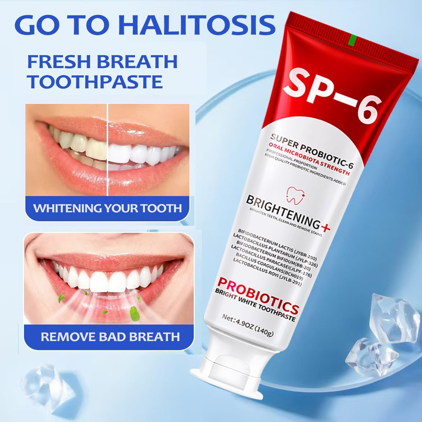 SP-6 Probiotics Whitening Toothpaste โ 2 PCS, Fluoride-Free, Mint