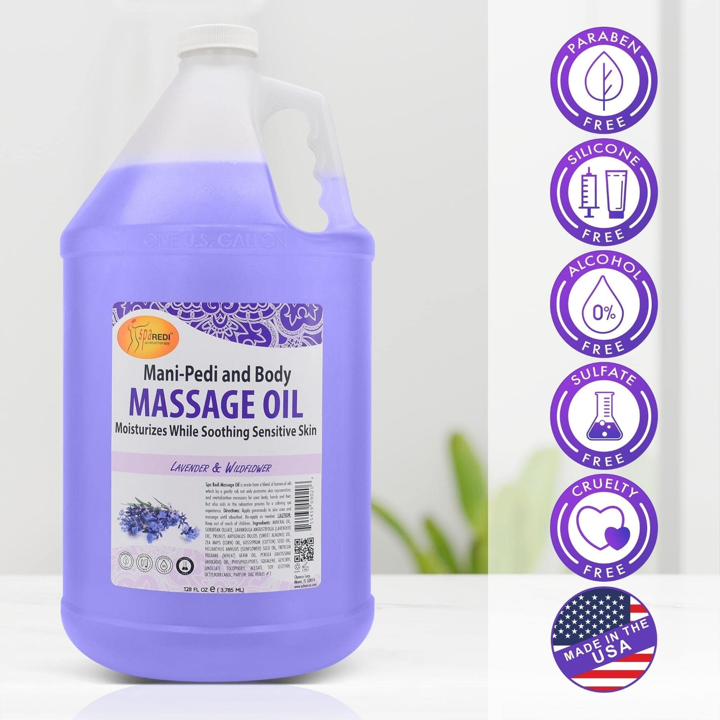 SPA REDI Massage Oil โ Lavender Wildflower (128 Oz) | Full Body Massage Therapy