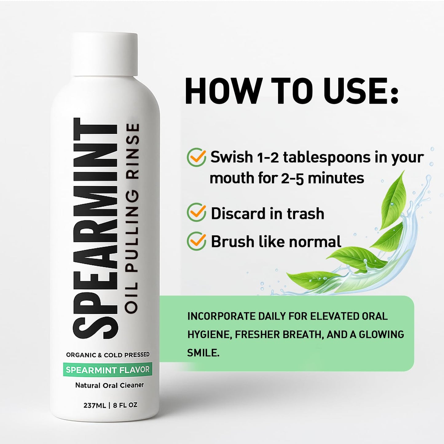 Spearmint Oil Pulling Rinse – with Organic Cold-Pressed Coconut Oil & Mentha Haplocalyx Oil, Natural Mouthwash for Fresh Breath, Healthy Gums & Teeth Whitening, 8 fl oz (2)