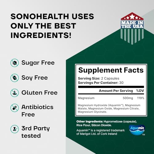 Spectrum 5 Magnesium | 5-in-1 Complex + 72 Trace Minerals for Enhanced Absorption | Irish Sea Sourced | 500mg per Serving | Made in USA, Third Party Tested, GMP Certified