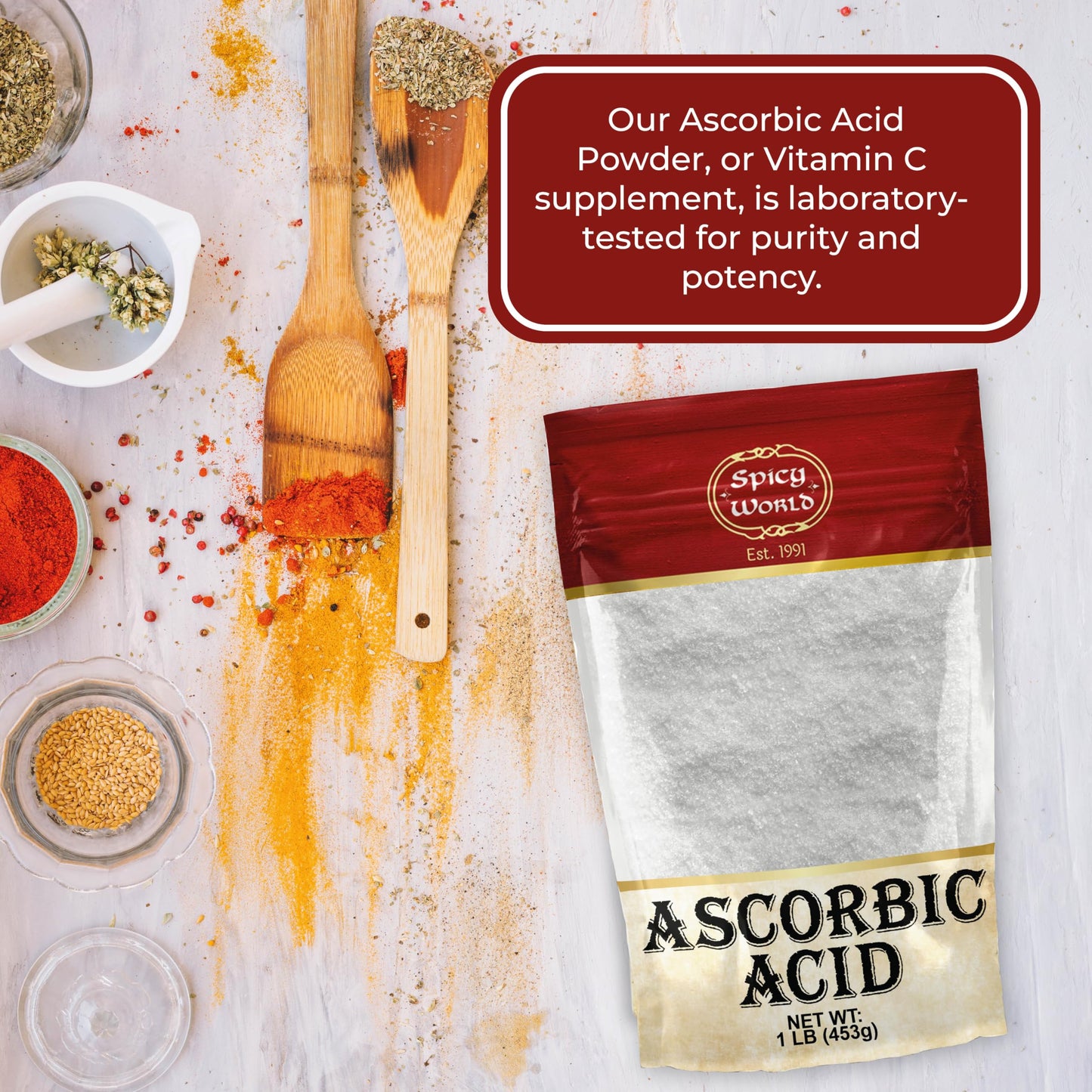 Spicy World Ascorbic Acid 1 lb โ Pure Vitamin C Powder (USP, Food Grade)