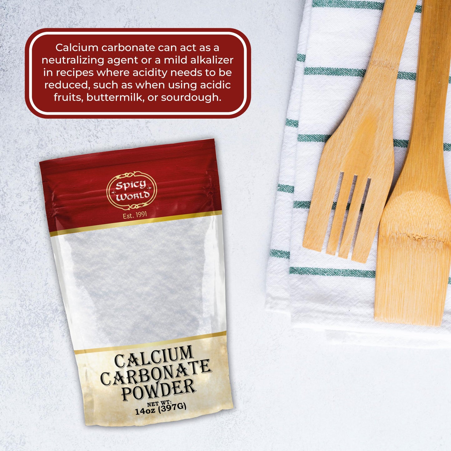 Spicy World Calcium Carbonate Powder 14oz โ Dietary Supplement, Food Preservative, Acid Neutralizer