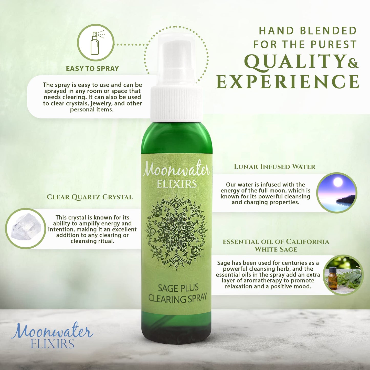 Reiki-Charged White Sage Mist โ Aura Renewal & Crystal-Infused Room Spray (8oz)
