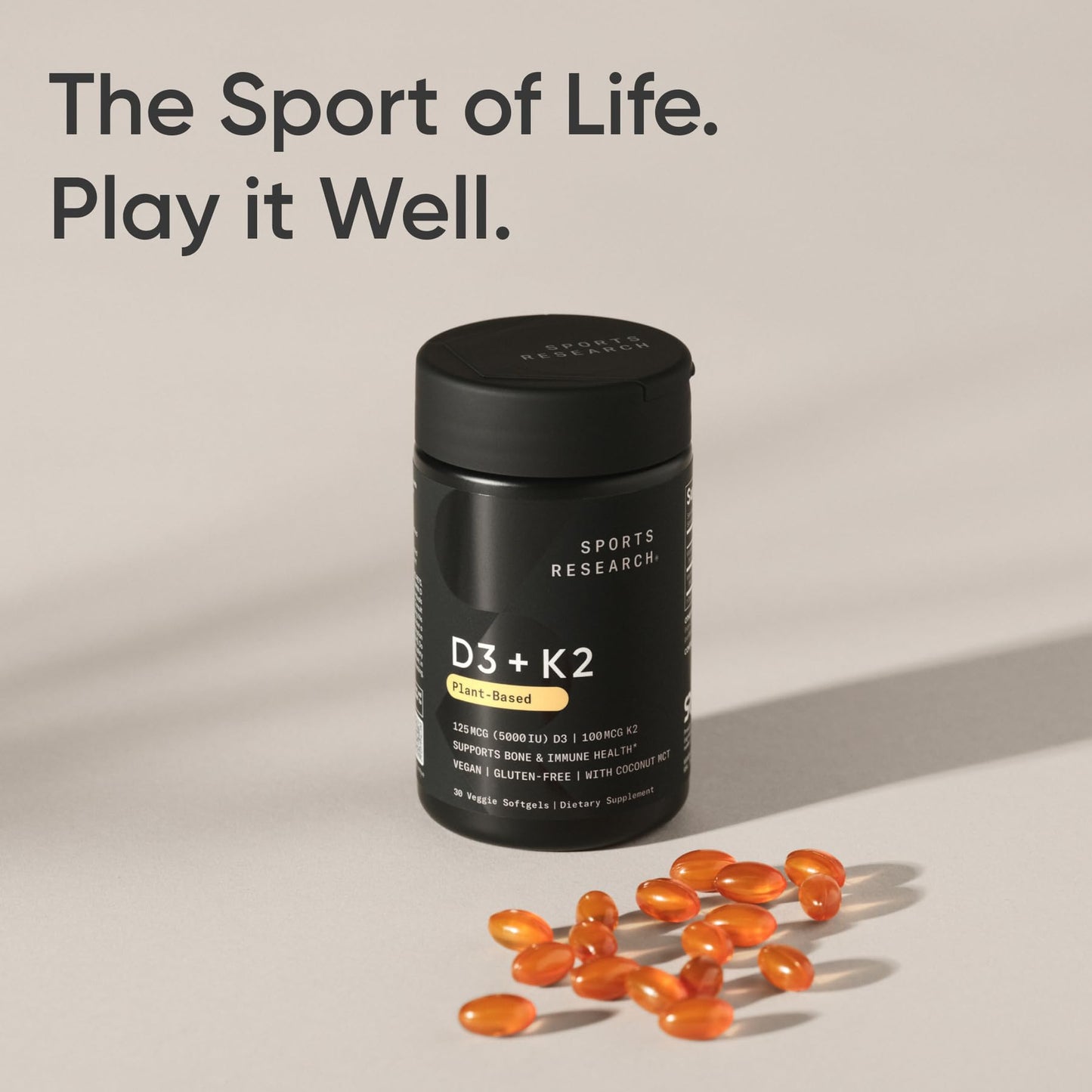 Sports Research Vitamin D3 + K2 | 10,000 IU Plant-Based D3 + 100 mcg MK-7, 60ct