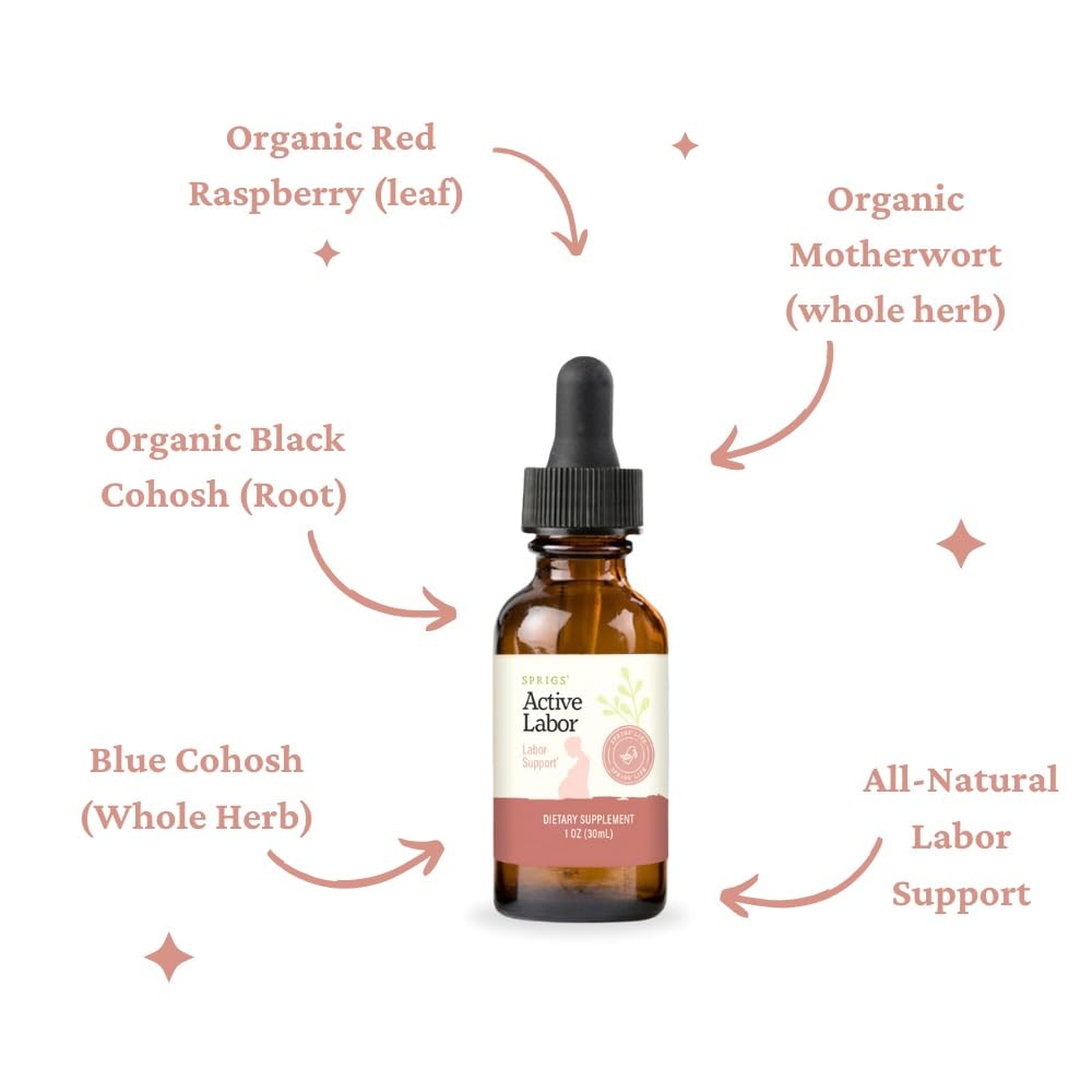 SPRIGS Active Labor 1 Oz โ Herbal Birth Support Tincture with Blue Cohosh, Red Raspberry Leaf & Motherwort
