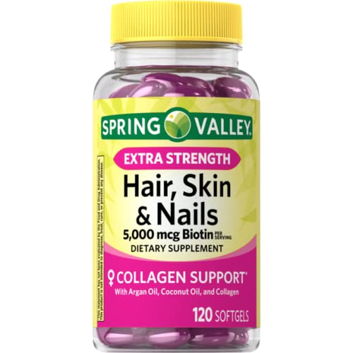 Spring Valley Extra Strength Biotin Hair, Skin & Nails โ 5000 mcg, 120 Softgels