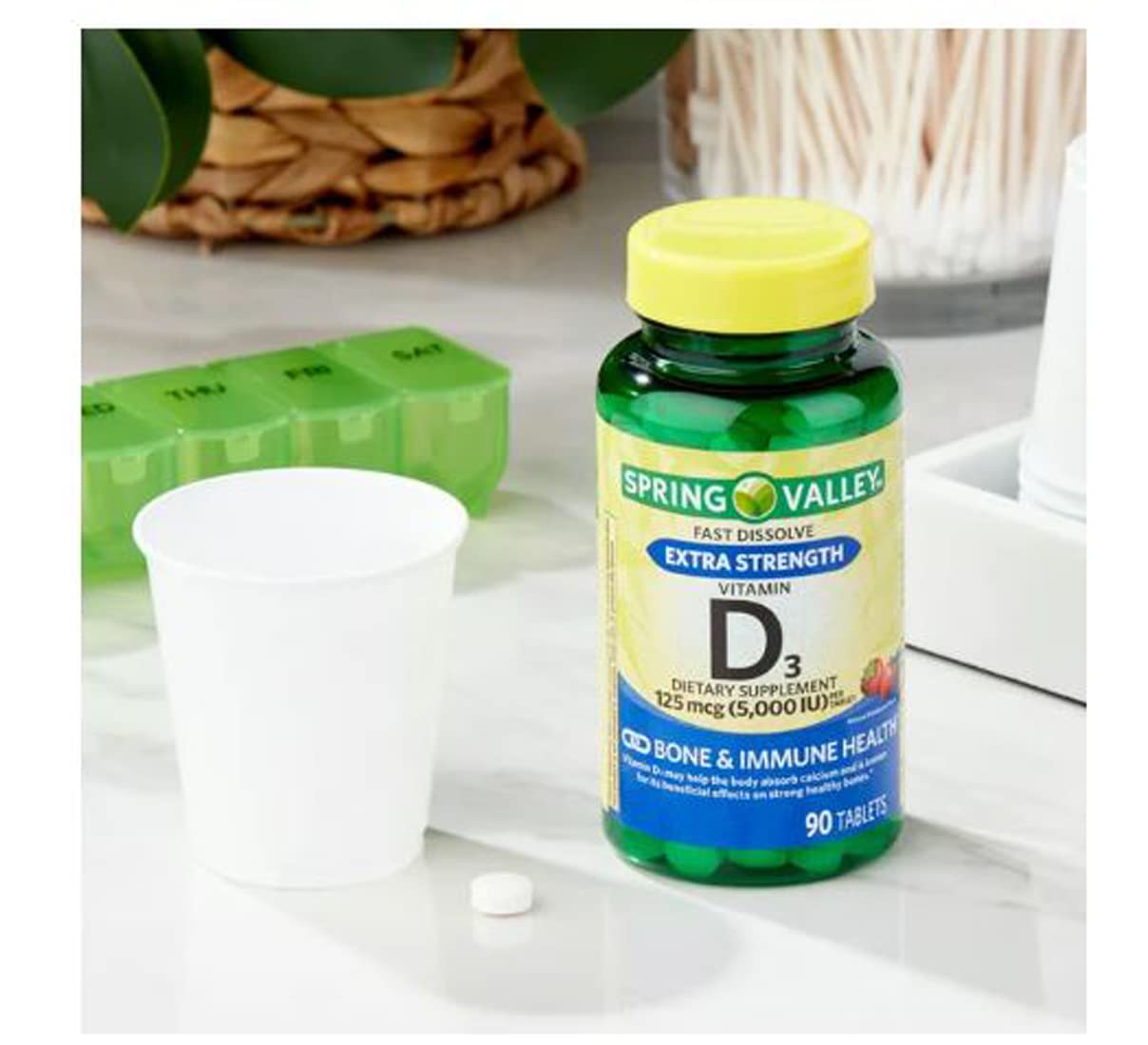 Spring Valley Vitamin D3 Fast Dissolve Tablets 125 mcg (5,000 IU) Strawberry โ 90 Count