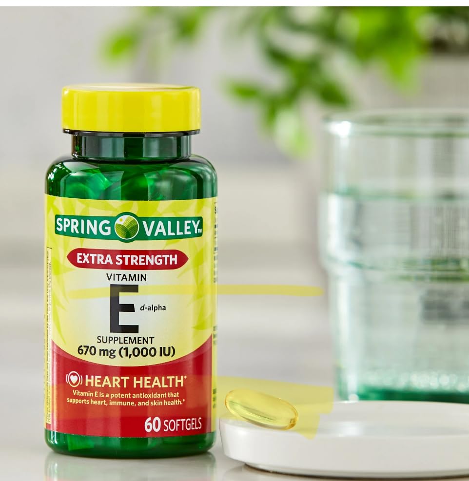 Spring Valley Vitamin E D-Alpha Softgels 670 mg (1,000 IU) โ 60 Count | Heart Health