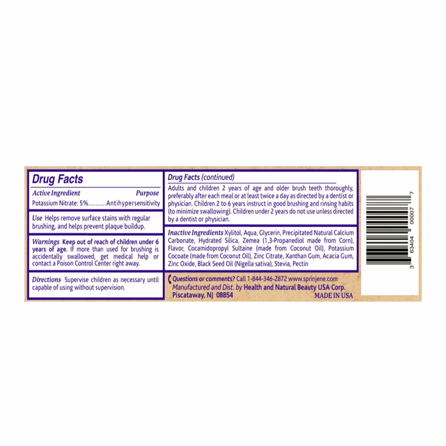 SprinJene Fluoride Free Toothpaste โ Patented Black Seed Oil & Zinc | Made in USA