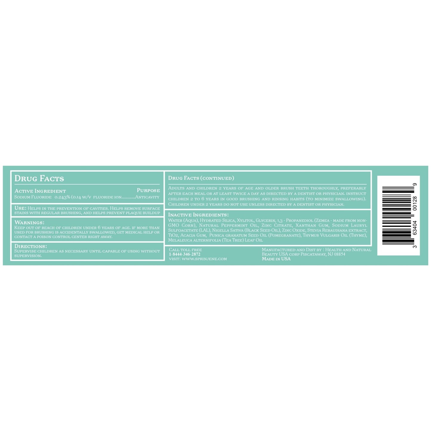SprinJene Natural Total Care Toothpaste โ Fluoride, Black Seed Oil & Zinc | Made in USA (4 Pack)