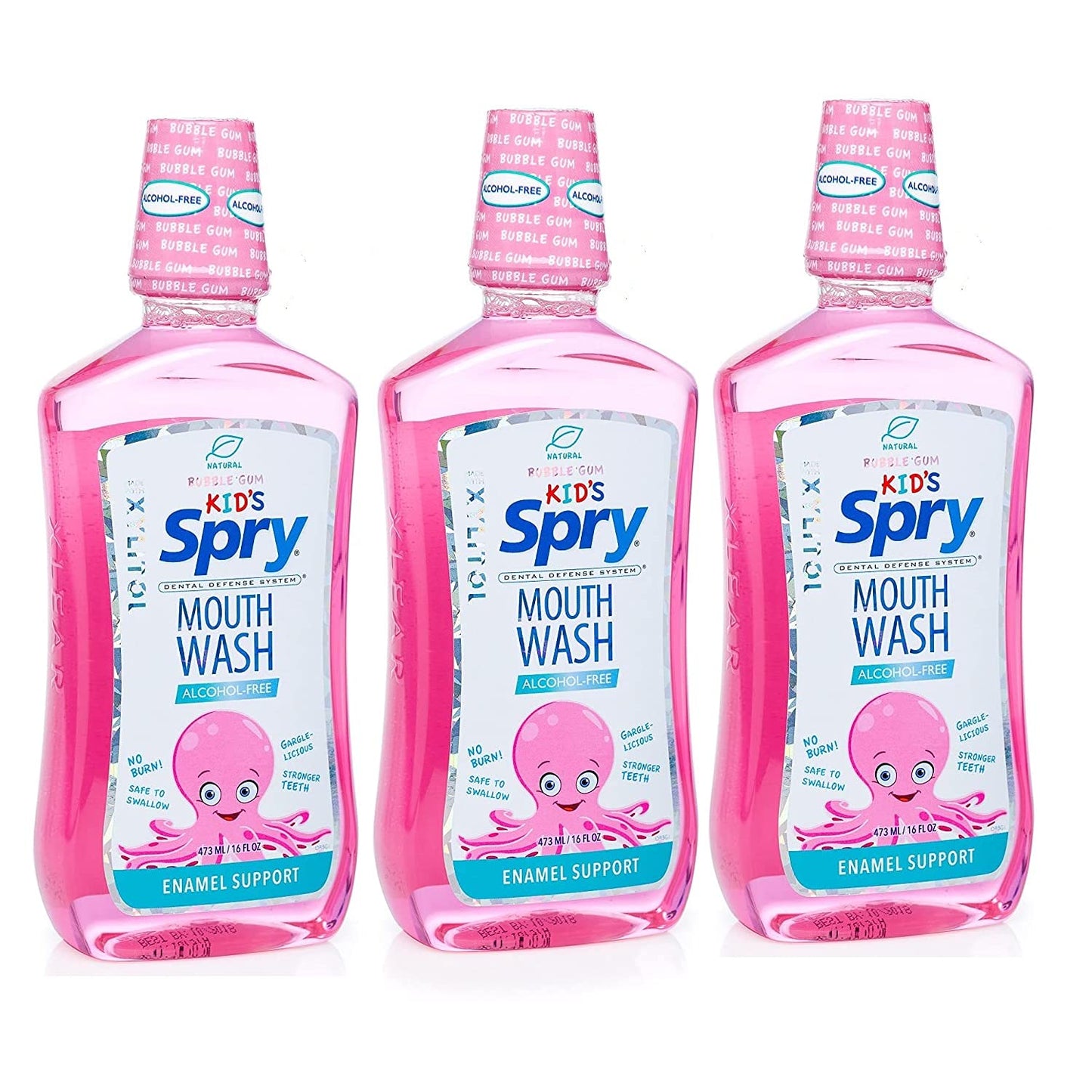 Spry Natural Xylitol Mouthwash - Fluoride Free, Enamel Support, Bubble Gum (16 fl oz, Pack of 3) - Alcohol-Free