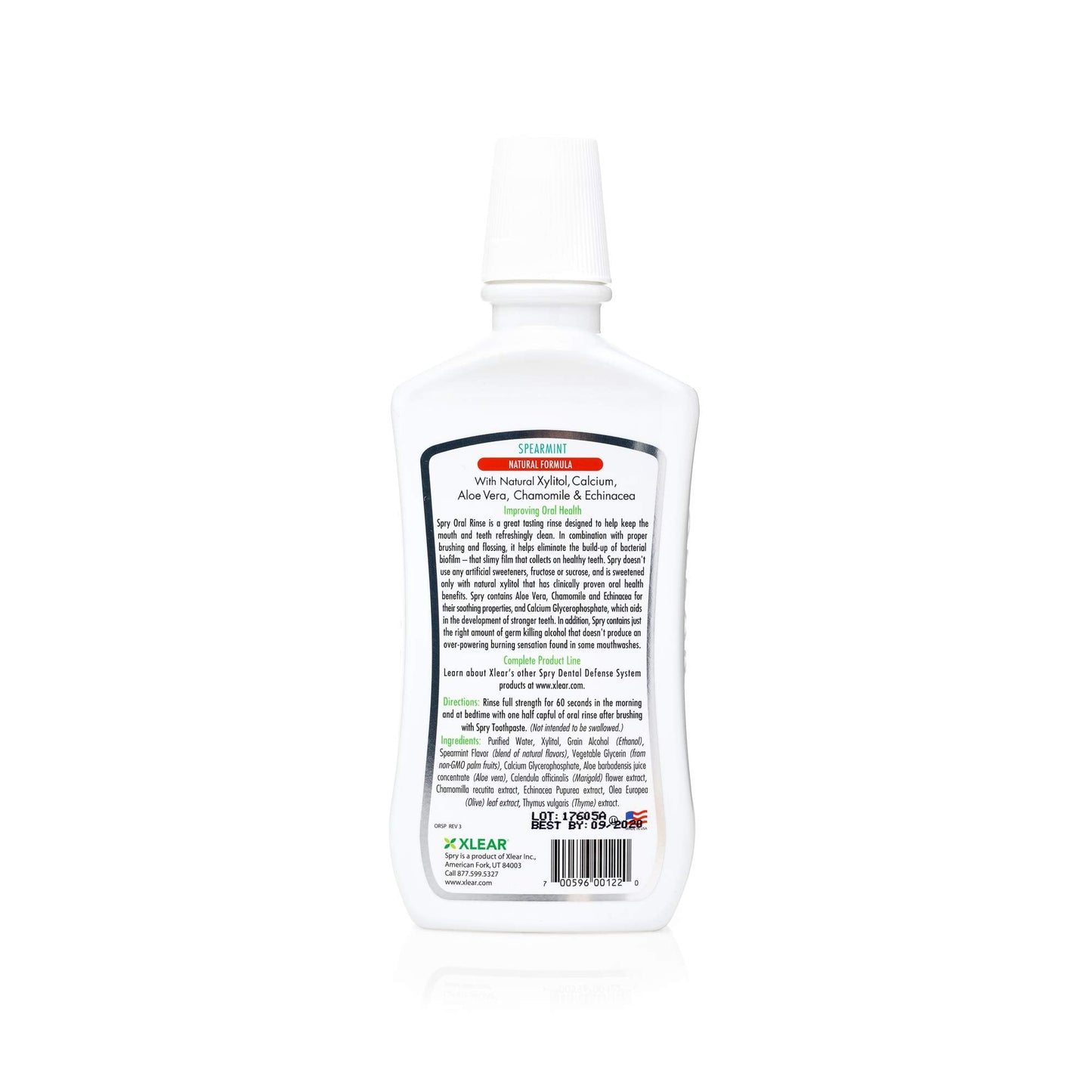 Spry Natural Xylitol Mouthwash โ Fluoride Free, Enamel Support, Spearmint, 16 oz