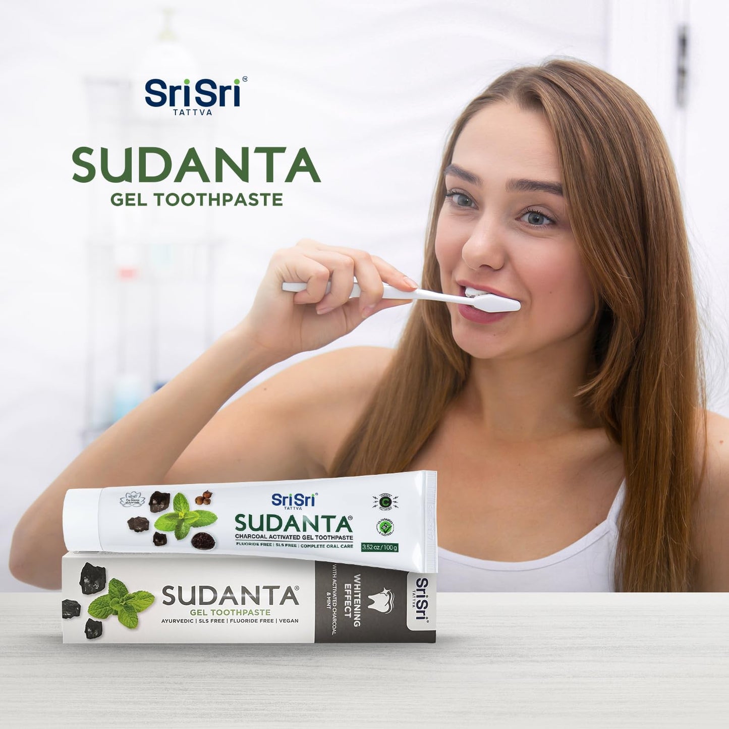 Sri Sri Tattva Sudanta Charcoal Toothpaste Gel โ SLS & Fluoride Free Herbal Toothpaste (100g Tube, Pack of 3)