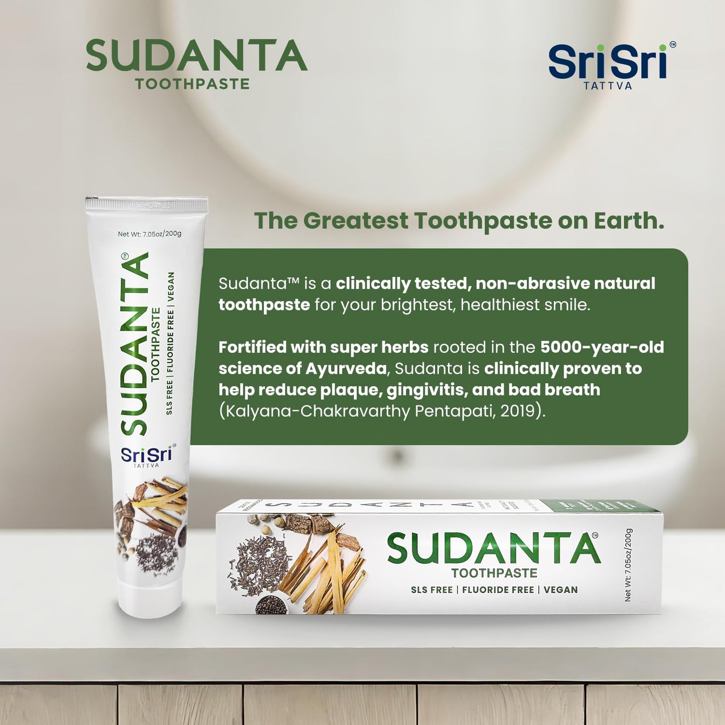 Sri Sri Tattva Sudanta Herbal Toothpaste โ SLS Free & Fluoride Free | 200 g Pack of 3