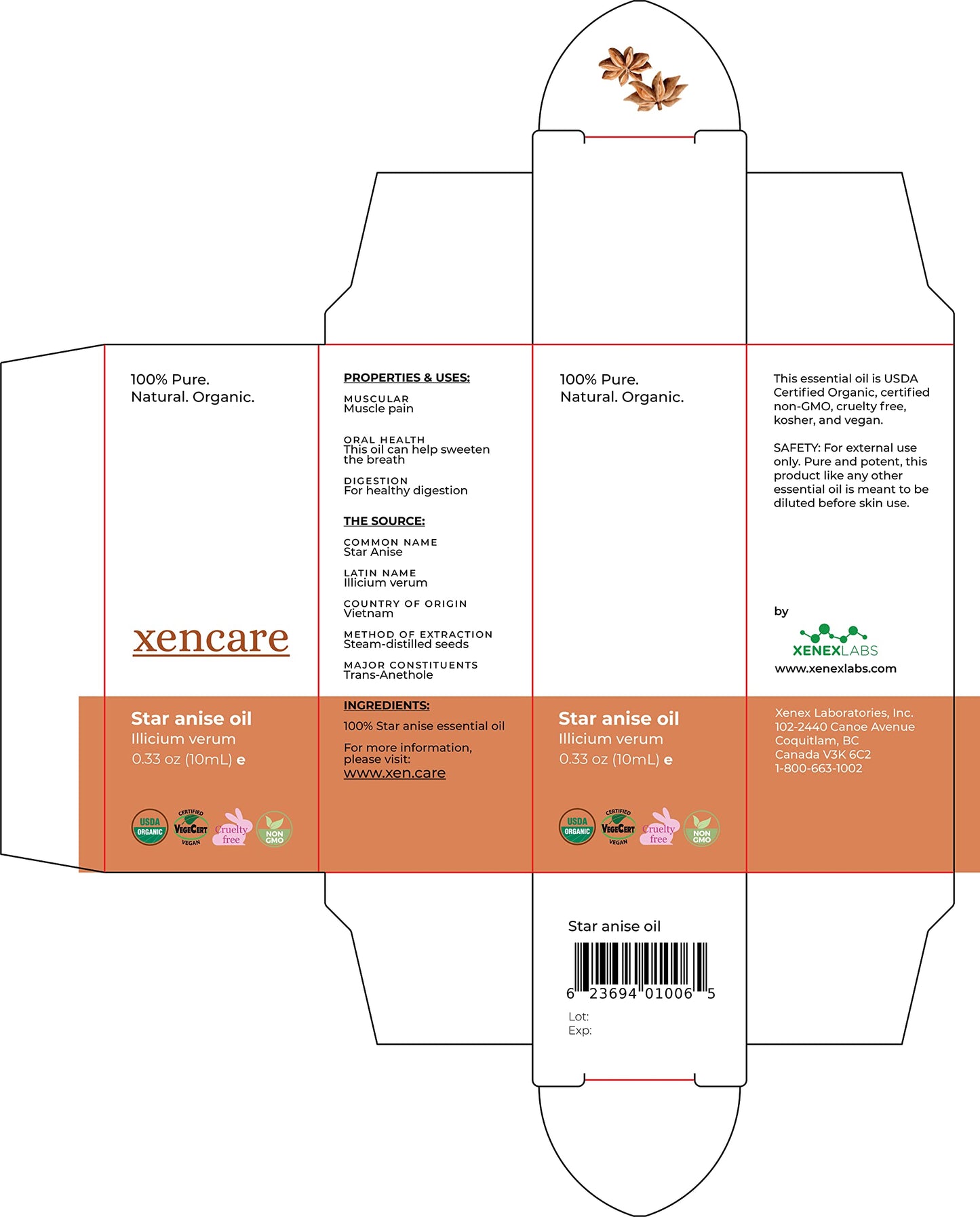 Star Anise Essential Oil โ USDA Organic, Food Grade | xencare 10ml (0.33 fl oz) โ 100% Pure & Undiluted