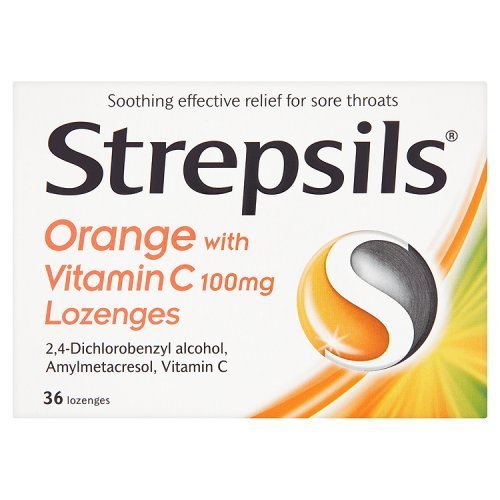 Strepsils Orange with Vitamin C 100mg โ 36 Lozenges | Strepsils