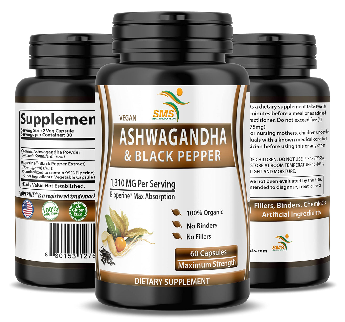 Ashwagandha Capsules with Black Pepper โ Extra Strength for Stress, Focus & Mood (60 Capsules)