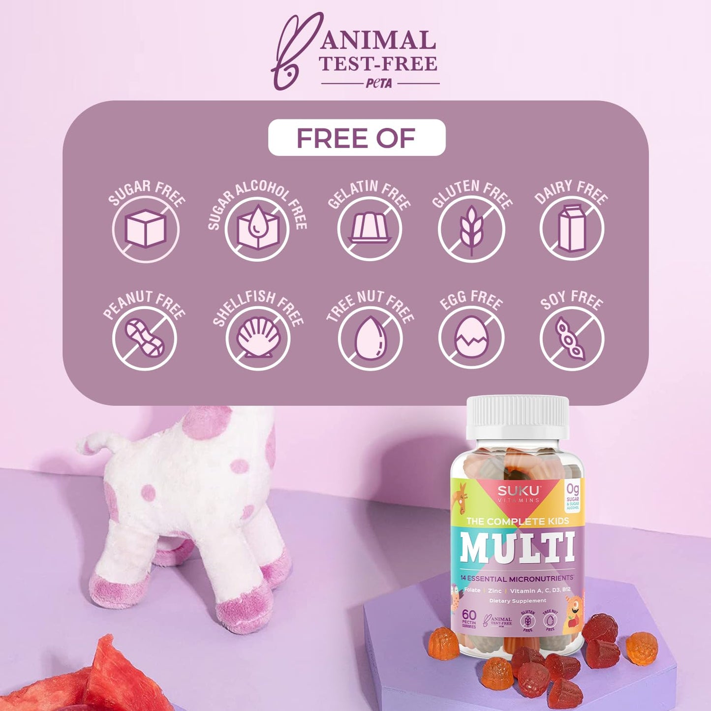 SUKU Complete Kids Multivitamin Gummies | Immune Support, 0g Sugar, Gluten-Free, Non-GMO | Tropical Bonanza Flavor โ 60 Count