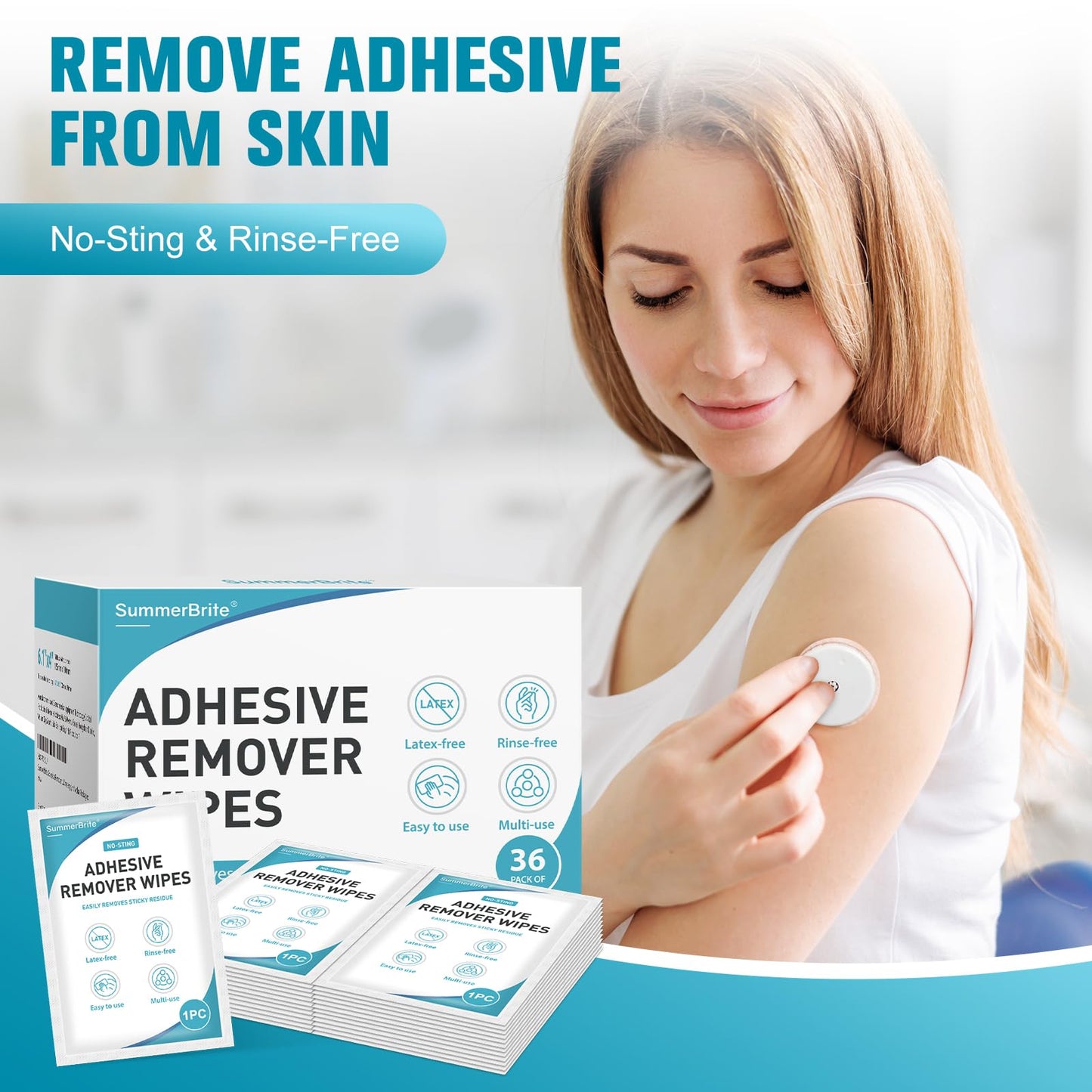 Summerbrite Adhesive Remover Wipes XL β No-Sting & Gentle for Skin, Ostomy & Dressings (36 Pack)