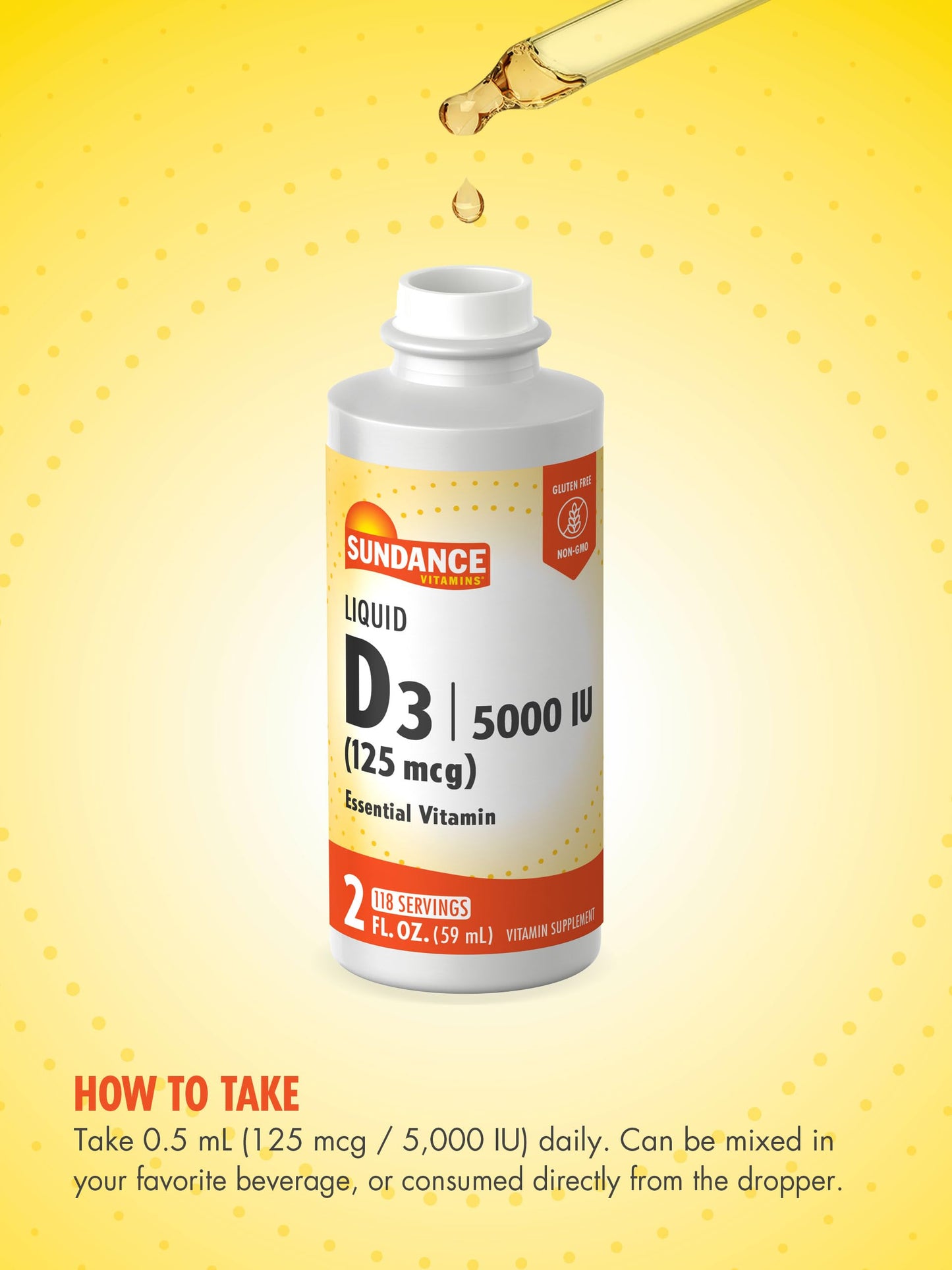 Sundance Vitamin D3 5000 IU Liquid Drops โ 2 oz | Vegetarian, Non-GMO, Gluten Free