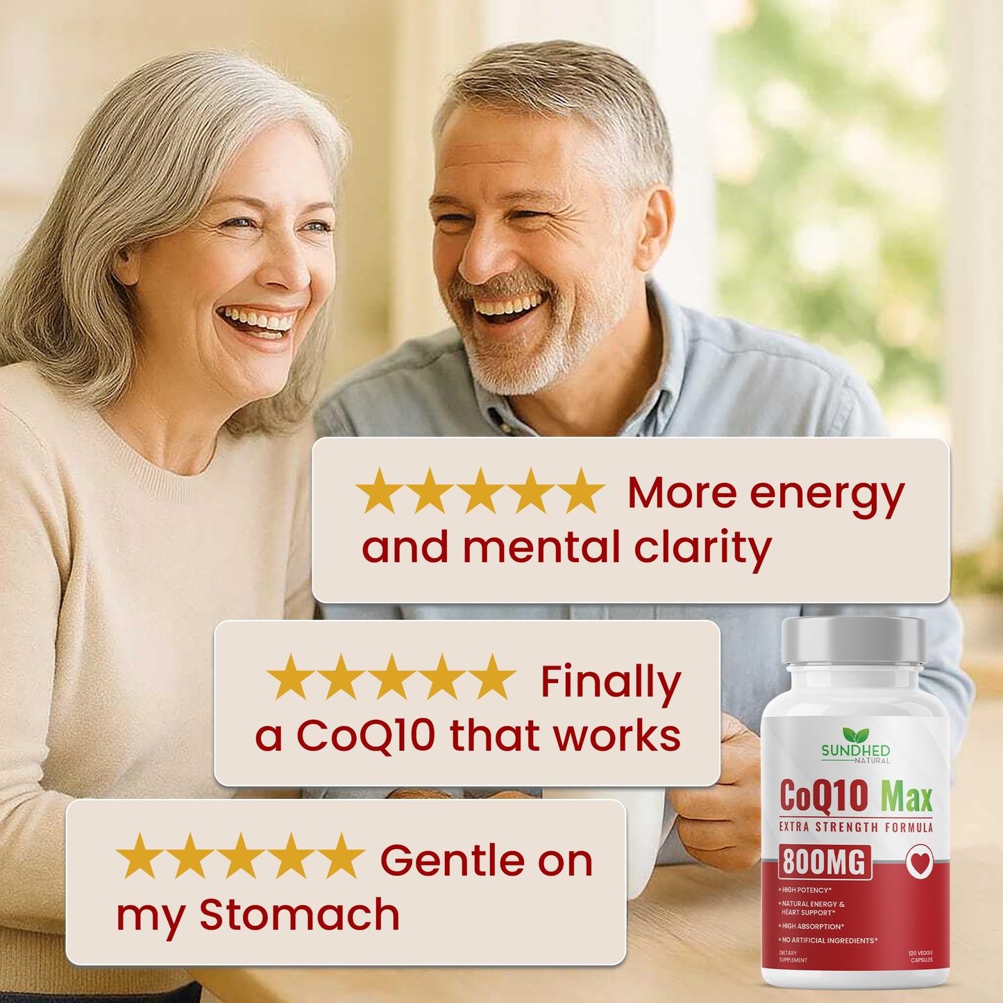 Sundhed Natural CoQ10 800mg Capsules โ Powerful Antioxidant (120 Capsules) | Heart Support & Energy