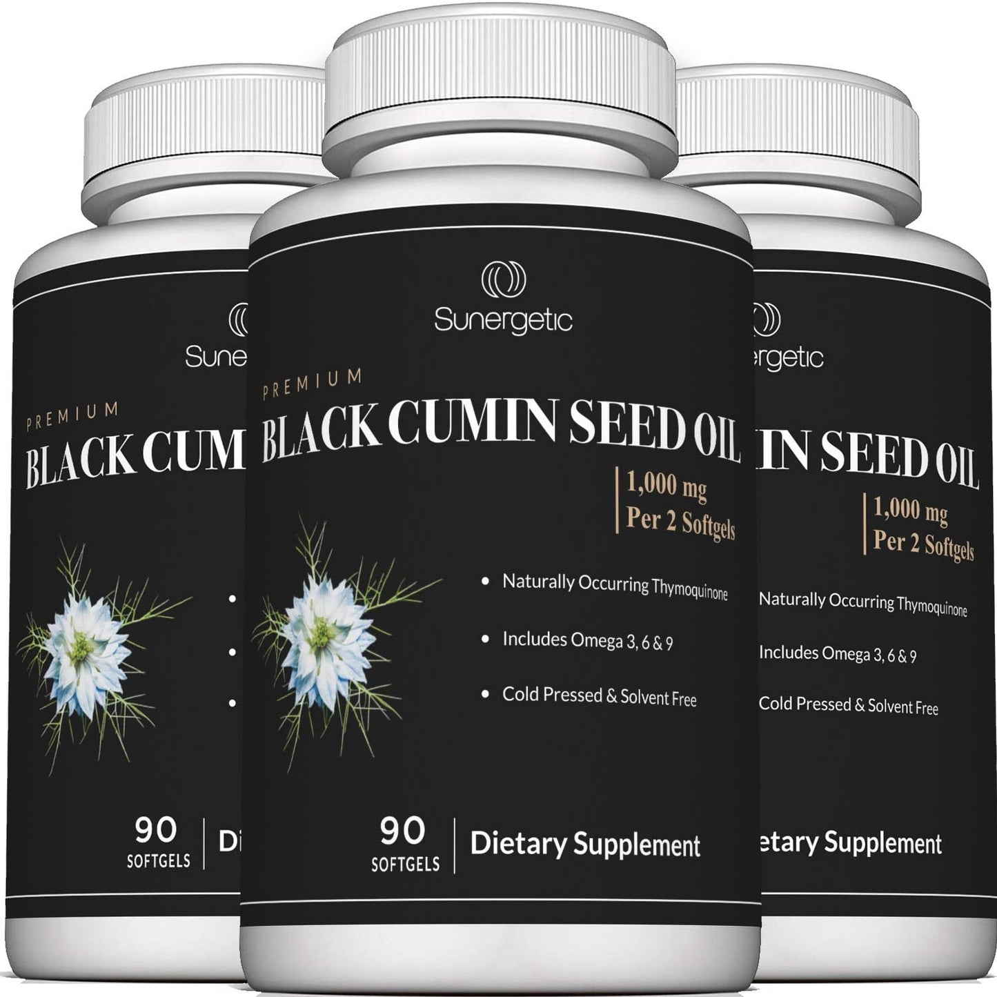 Sunergetic Black Cumin Seed Oil Softgels โ 1,000mg per Serving | Pack of 2 (90 Softgels Each)