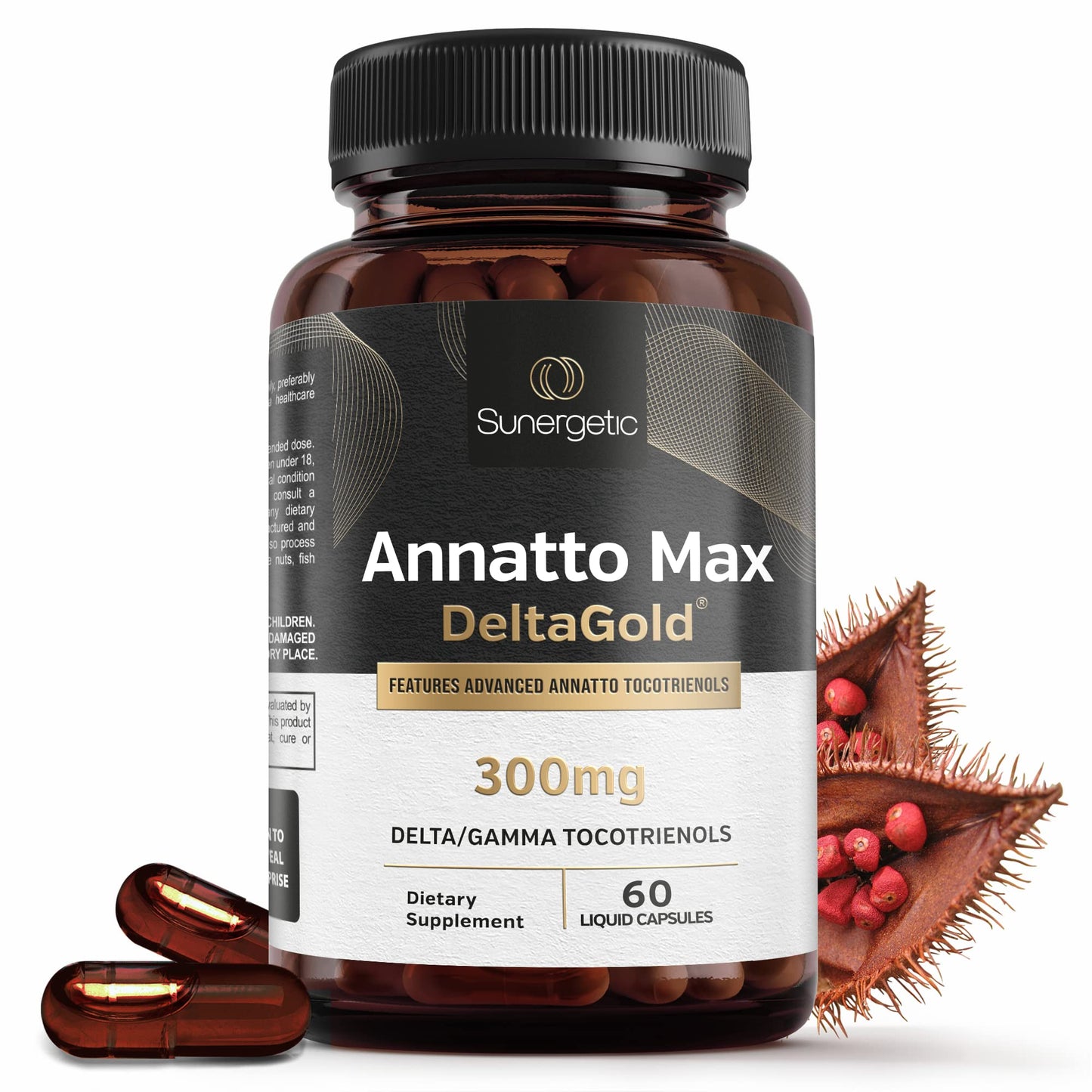 Sunergetic Premium Annatto Tocotrienol 300 mg with DeltaGold β Delta+Gamma Tocotrienols, 60 Liquid Capsules
