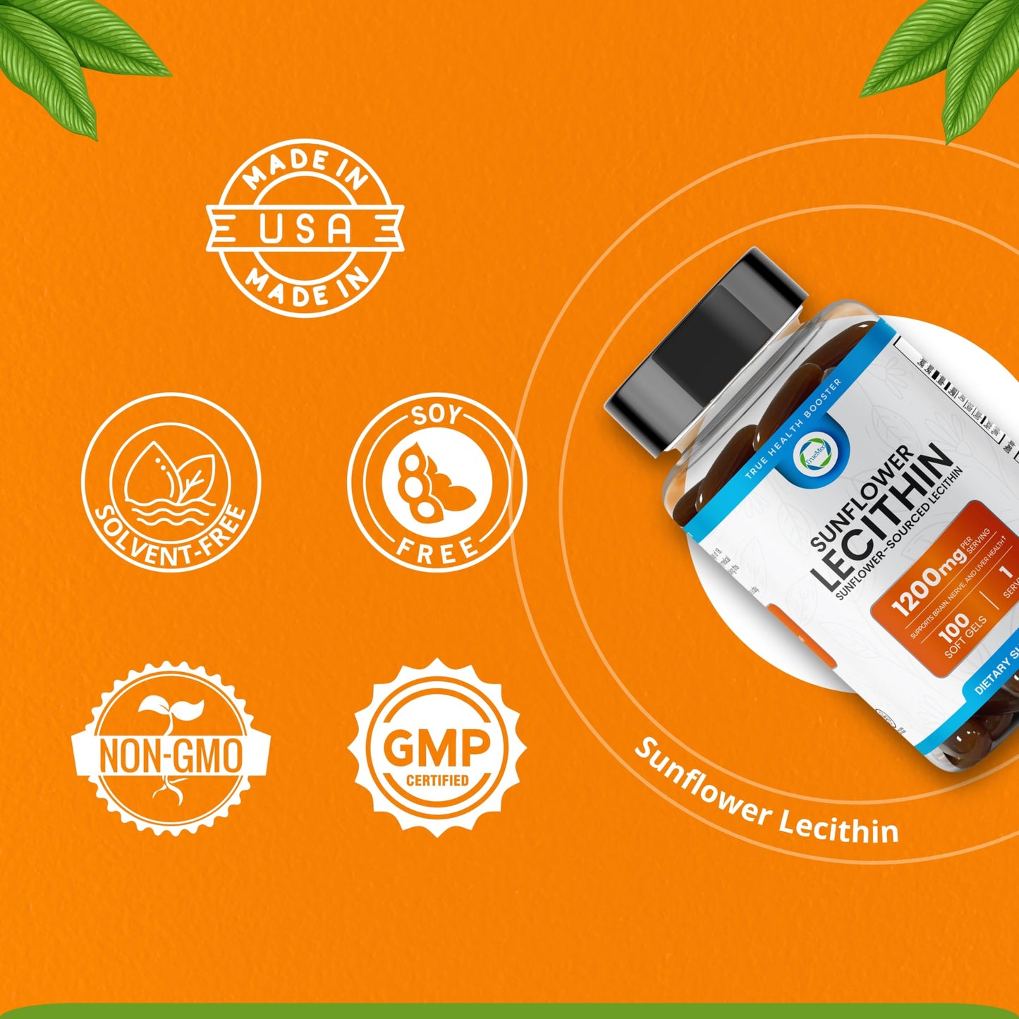 Sunflower Lecithin 1200 MG โ 100 Softgels | Pure Non-GMO Soy-Free