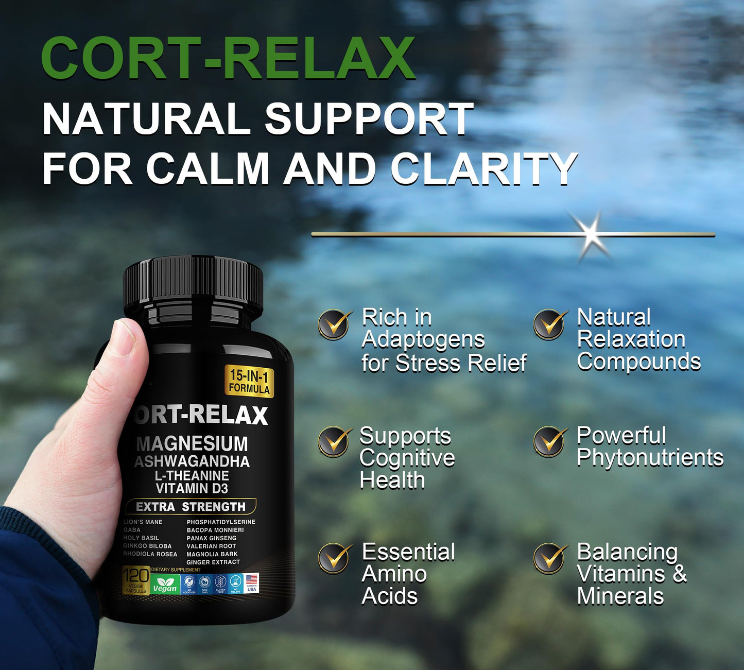 Super Calm Cortisol Support with Magnesium Bisglycinate | Ashwagandha KSM-66, L-Theanine | 120 Count