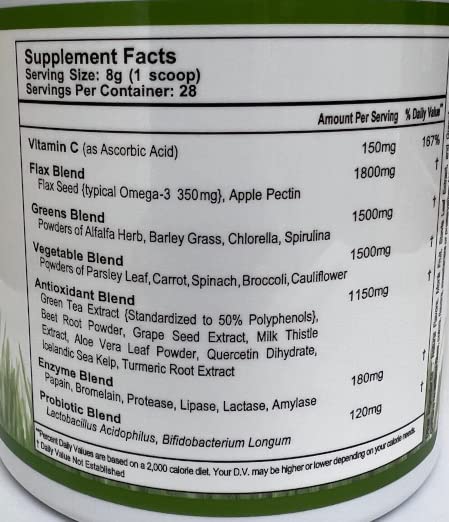 Super Omega Greens Complete Superfood Powder โ Greens, Vegetables, Flax & Probiotics | 7.9 oz