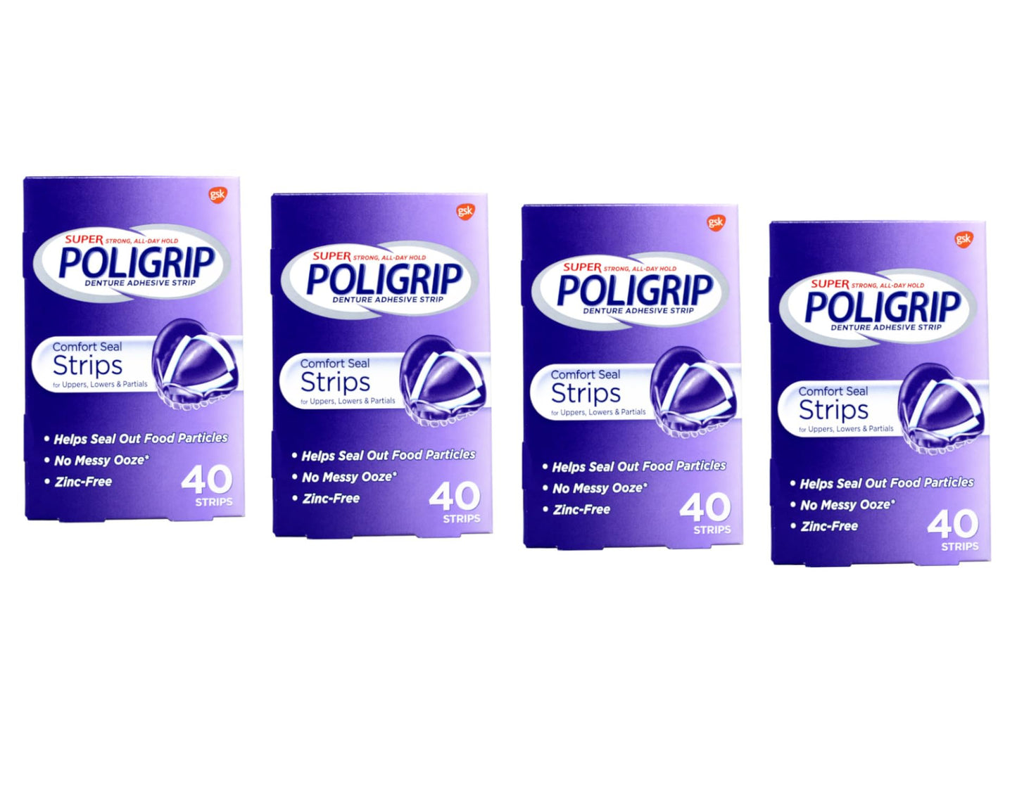 Super Poligrip Comfort Seal Denture Adhesive Strips โ 40 Count (Pack of 4)
