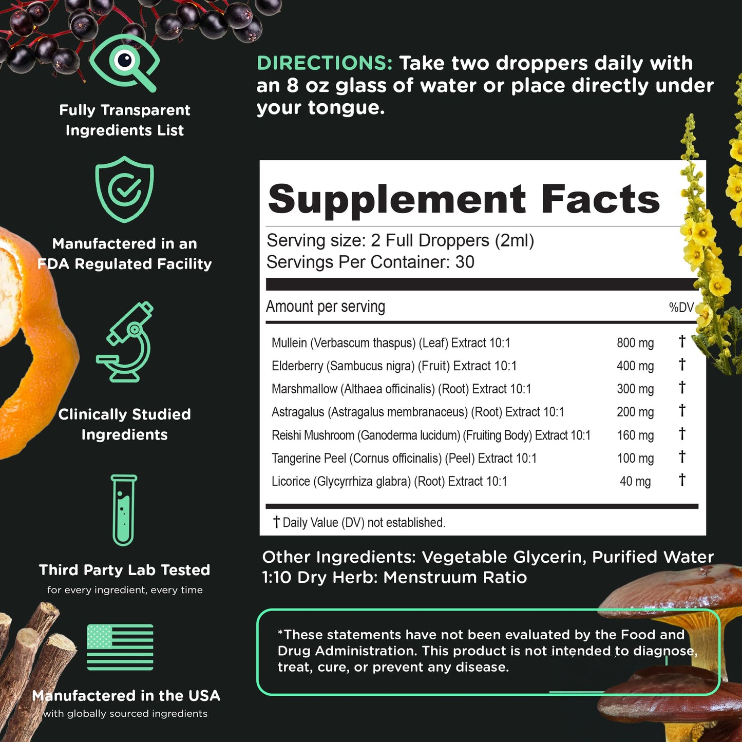 SuperBonsai Super Lungs Mullein Drops โ Herbal Lung Support Tincture (2 oz)