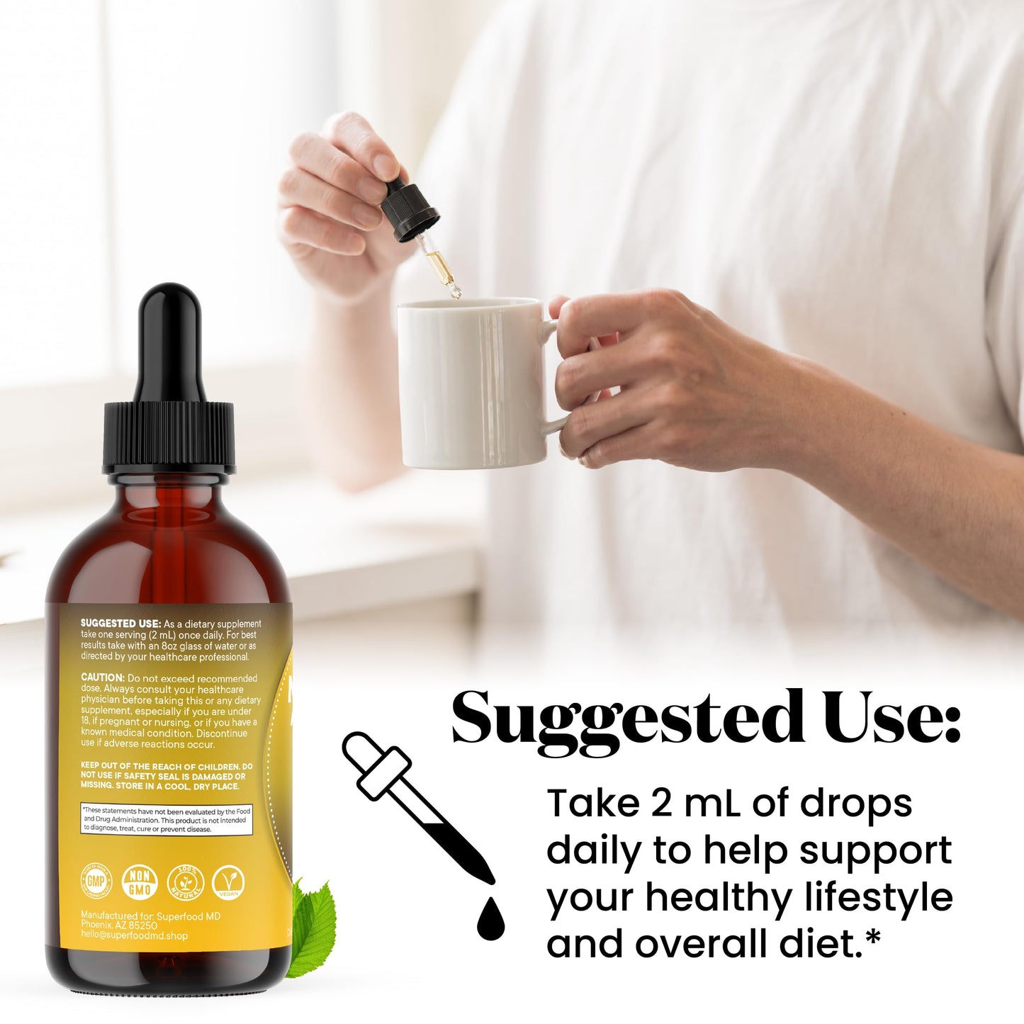 Superfood MD Maca Root Liquid Drops with Ashwagandha, Nettle, Beet Root & L-Arginine โ 8 Oz