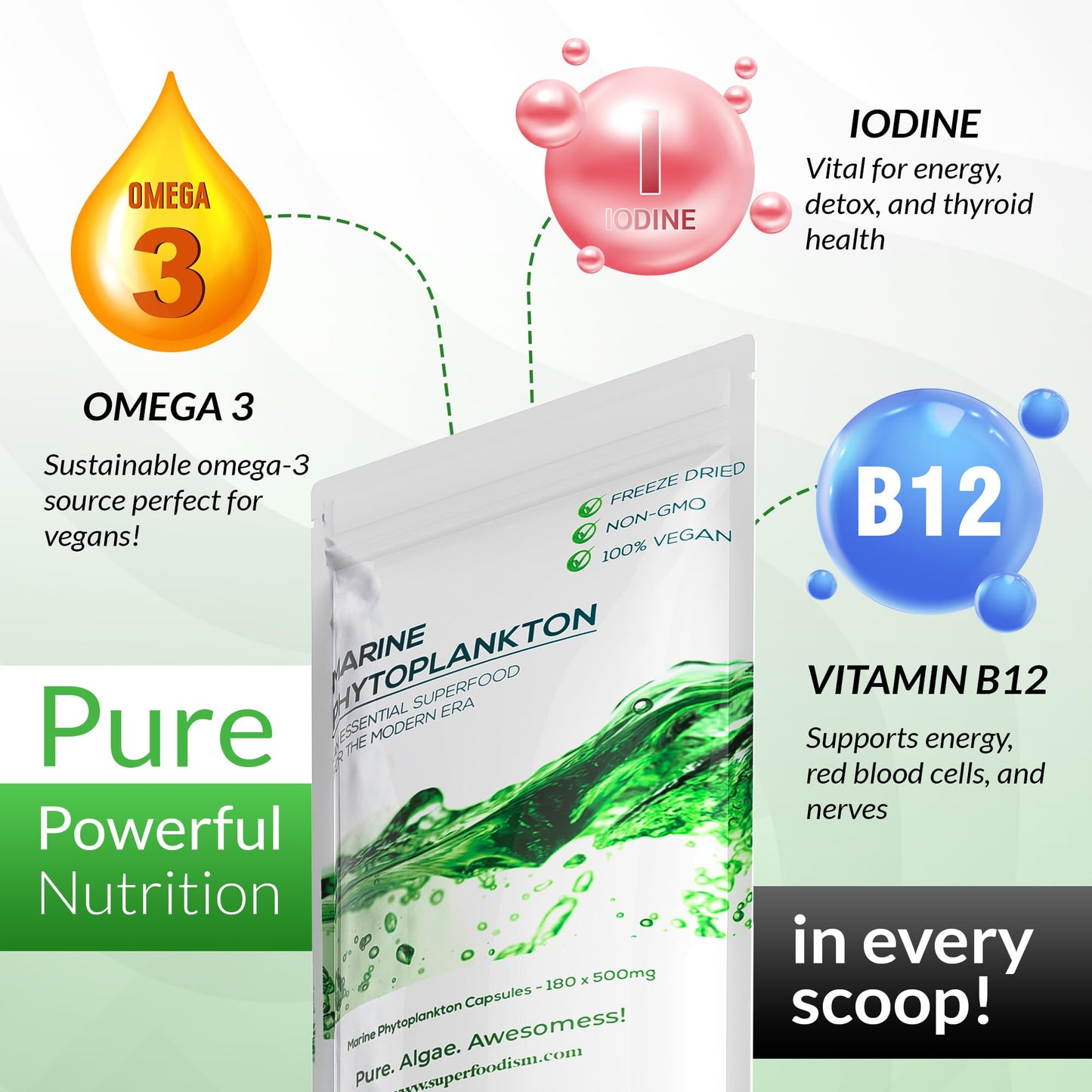 SuperFoodISM Marine Phytoplankton Supplement โ Organic Vegan, Omega-3 EPA, 180 Capsules