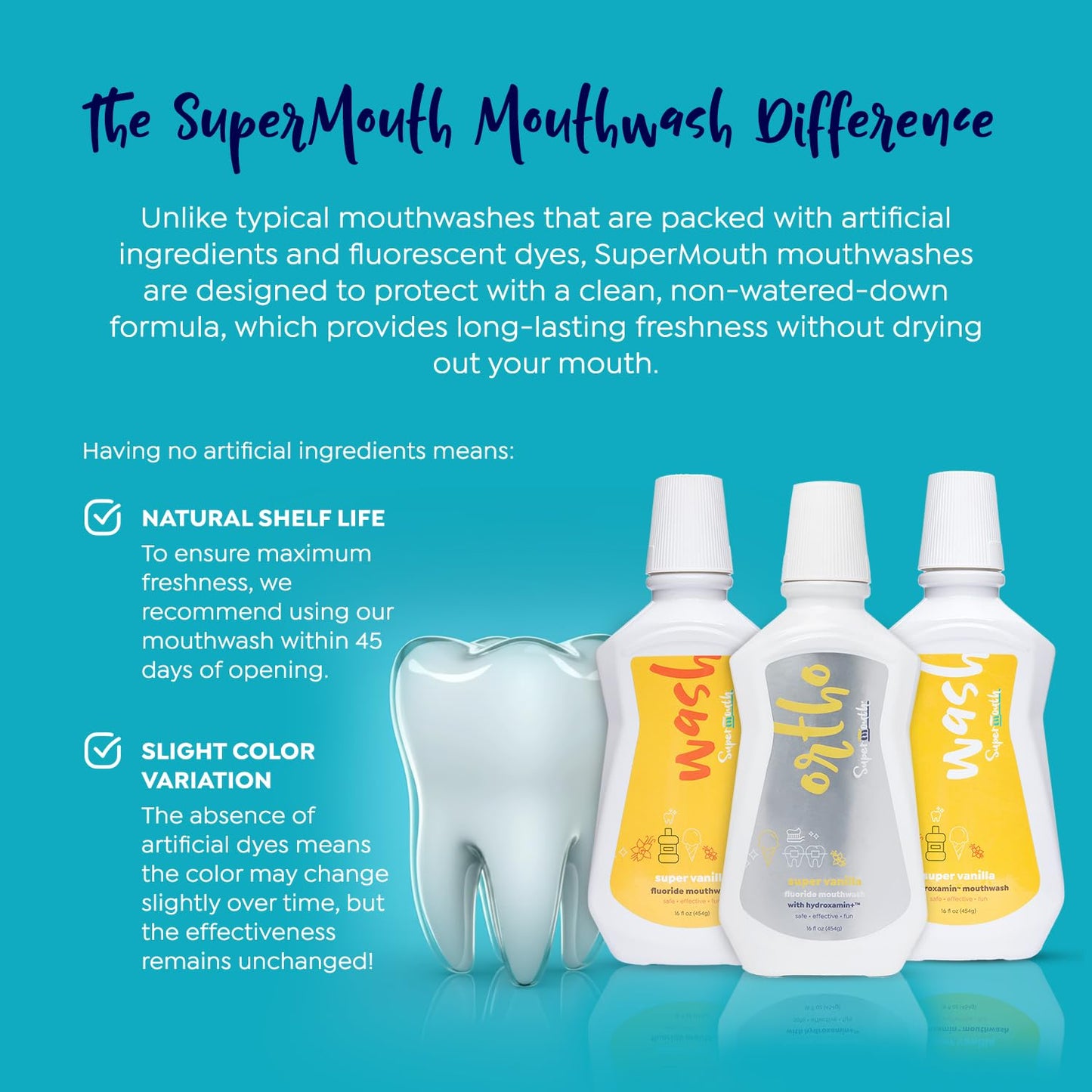 SuperMouth Ortho Mouthwash โ Fluoride + Nano-Hydroxyapatite, D3 & K2, Prebiotics, Alcohol-Free
