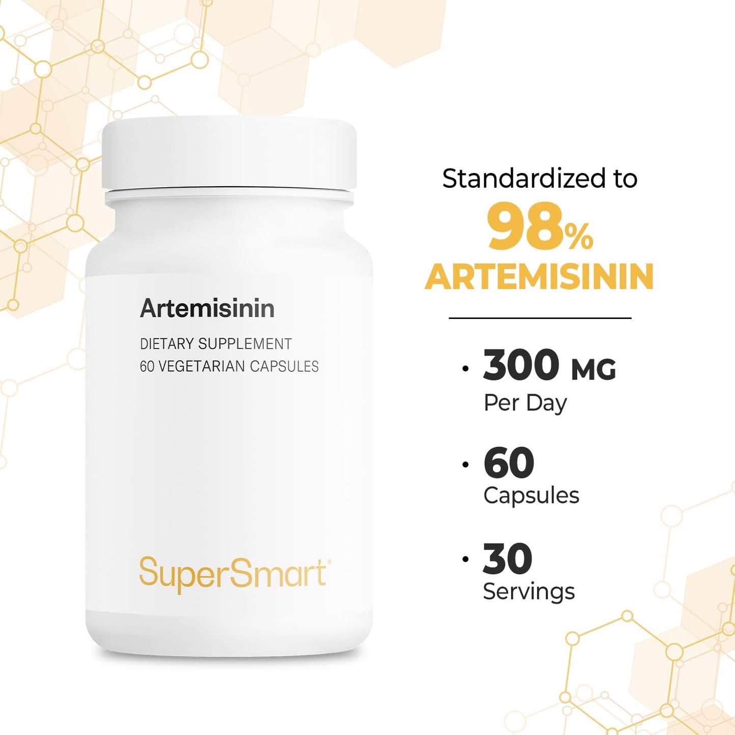 Supersmart Artemisinin 300mg (98%) โ Non-GMO, Gluten Free | 60 Veg Capsules