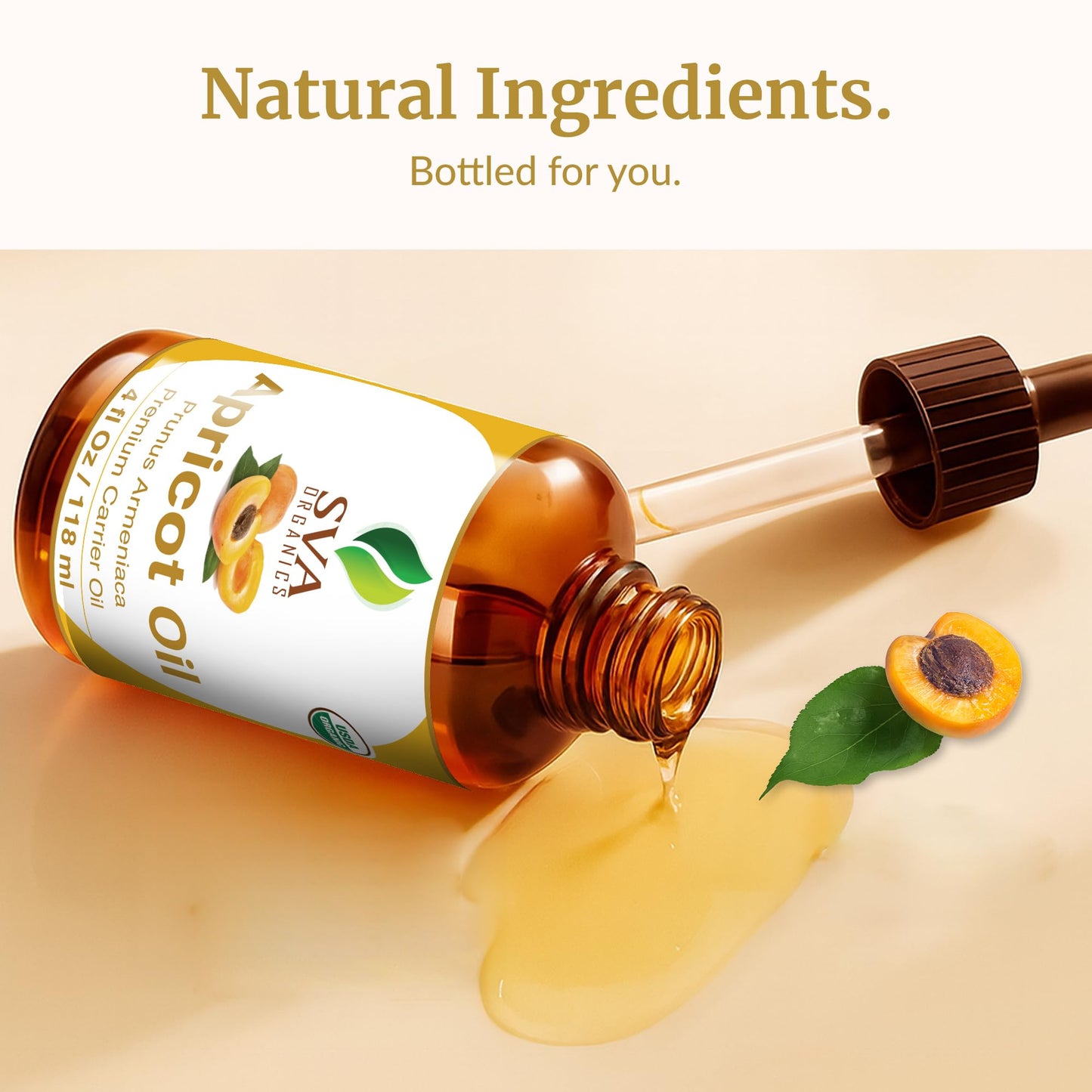 SVA Apricot Seed Oil Organic โ 4 oz Cold-Pressed Carrier Oil for Face & Hair