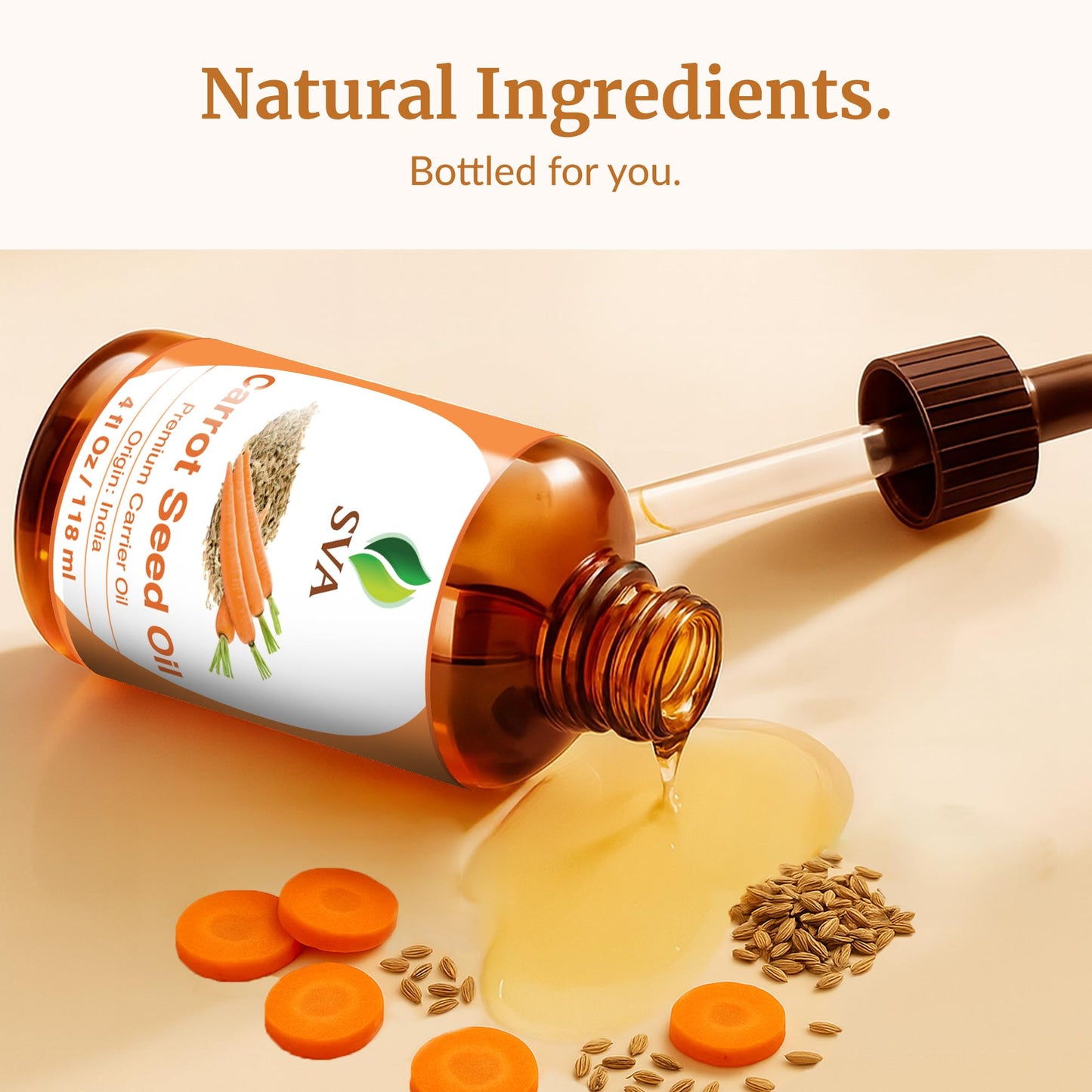 SVA Carrot Seed Oil - 4 Fl Oz โ 100% Natural Cold Pressed Carrot Oil - for Face, Skin Care, Hair Care, Scalp Massage & Body Massage โ Carrier Oil with Dropper