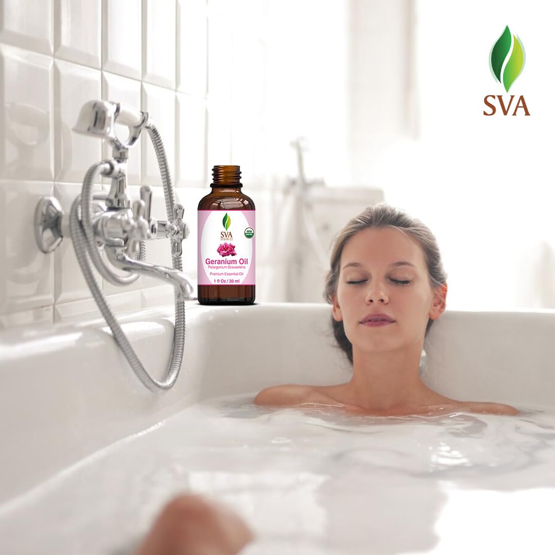 SVA Geranium Essential Oil Organic โ 1 Fl Oz | 100% Natural, Diffuser, Skin & Hair Care