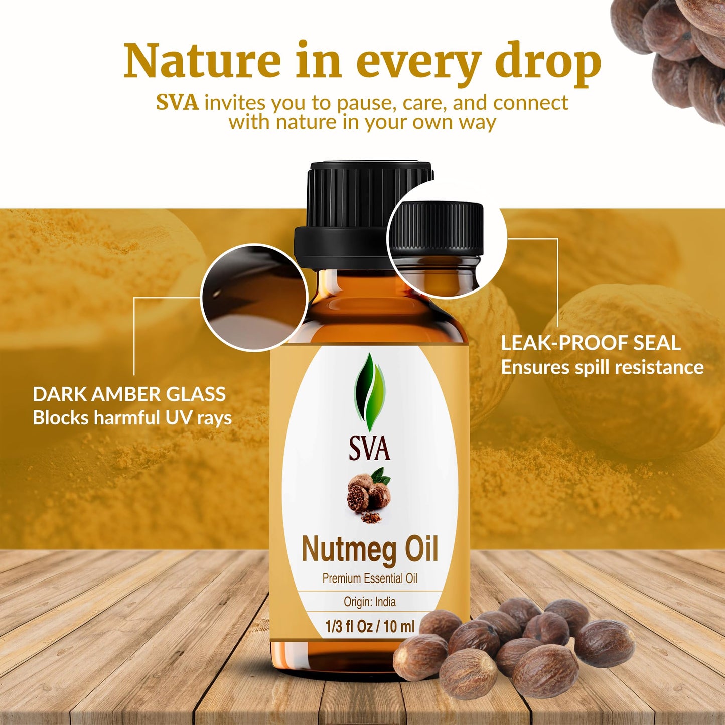 SVA Nutmeg Essential Oil 1/3 oz โ 100% Natural | Diffuser, Skin & Hair Care