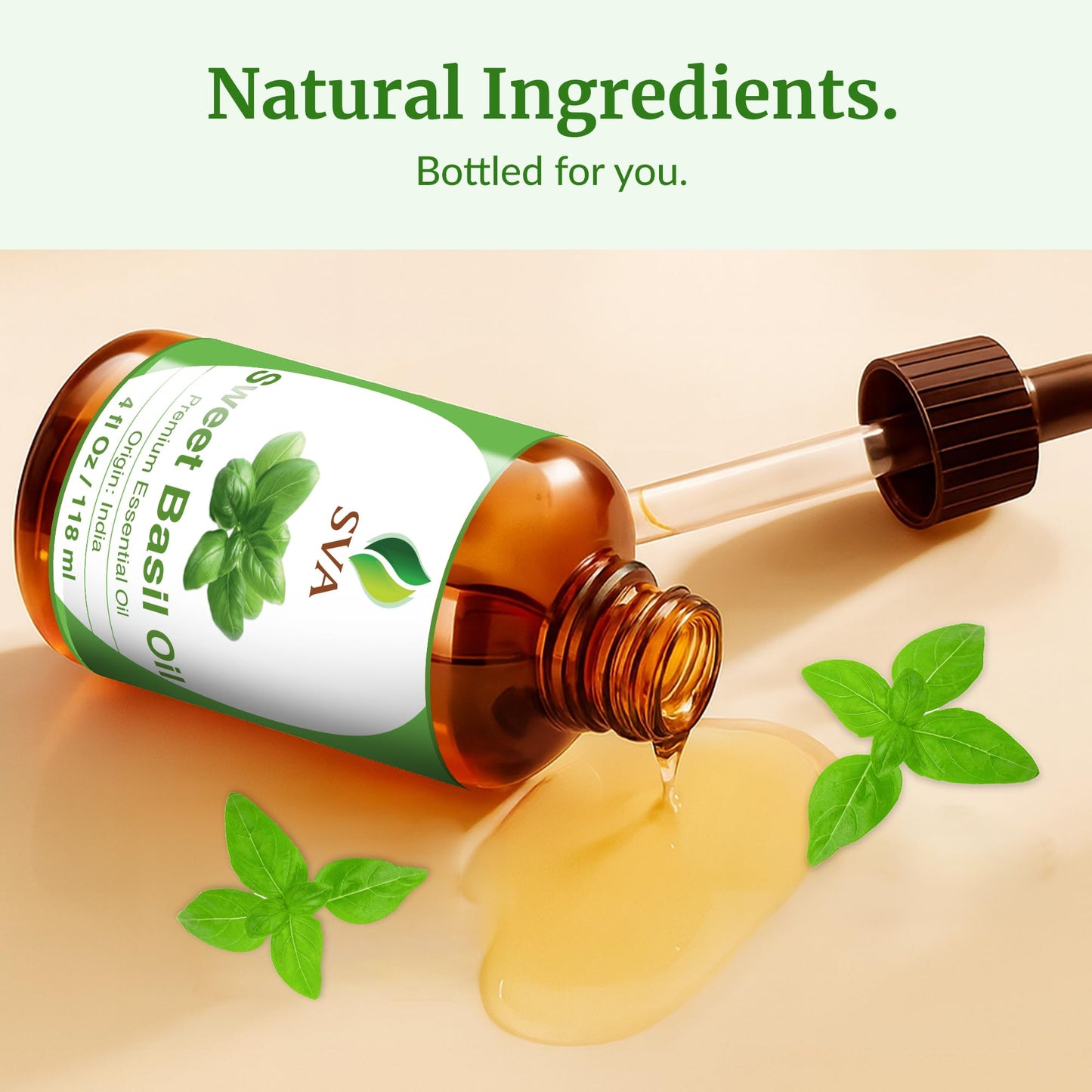 SVA Sweet Basil Essential Oil โ 4oz | 100% Natural Basil Oil for Diffuser, Hair & Skin Care