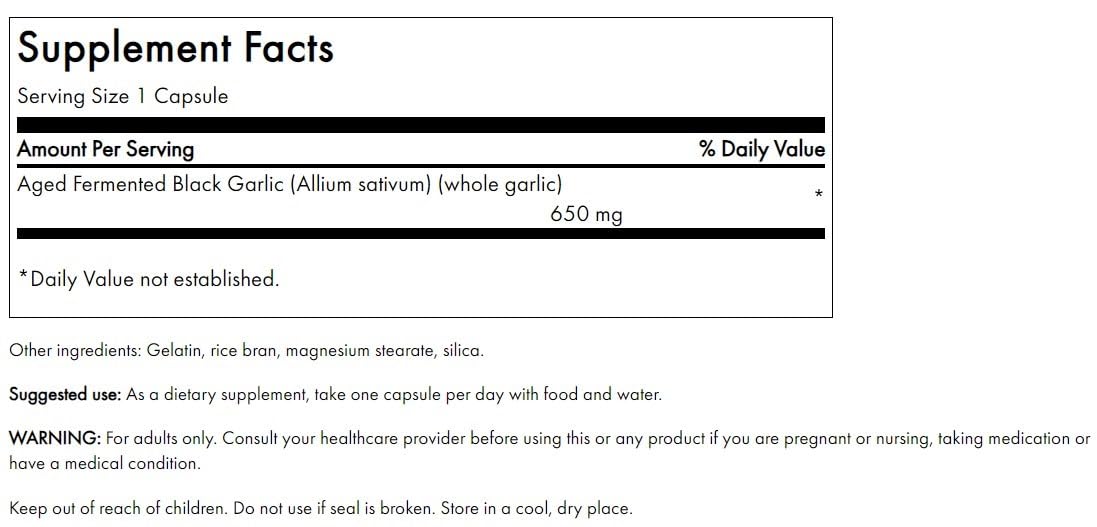 Swanson Aged Black Garlic 650 mg - 30 Capsules