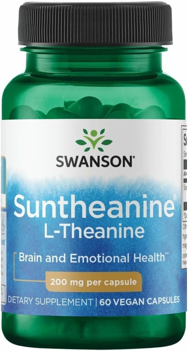 Swanson Amino Acid Suntheanine L-Theanine 200 mg โ Double Potency | 60 Veg Capsules