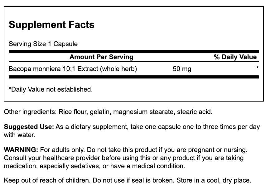 Swanson Bacopa Monniera 10:1 Extract 50 mg โ 90 Capsules