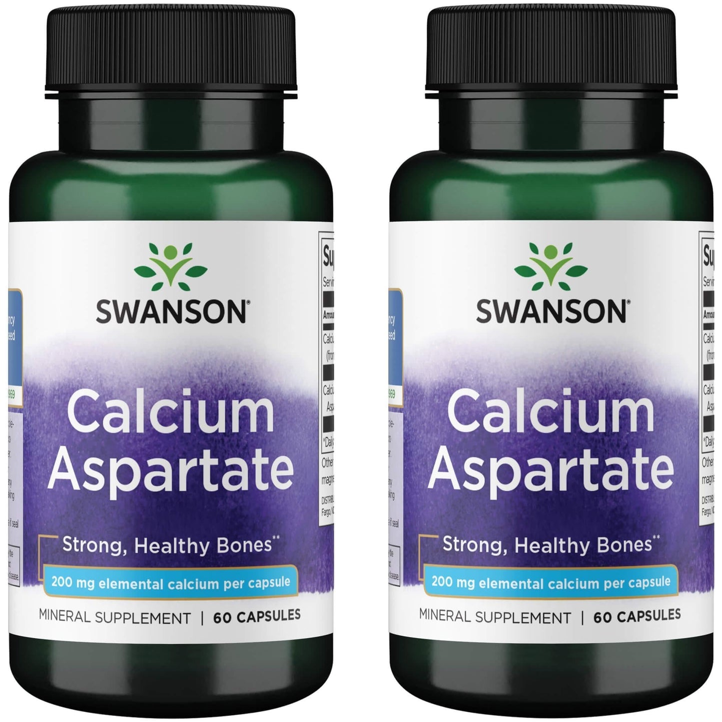 Swanson Calcium Aspartate โ Calcium Supplement for Bone, Heart & Muscle Health โ 60 Capsules (200 mg) โ 2 Pack