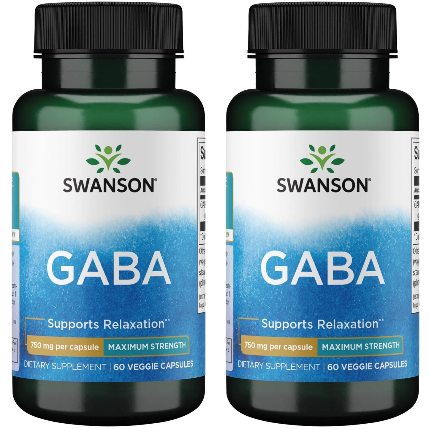 Swanson GABA 750 mg Maximum Strength โ 60 Veg Capsules (2 Pack)