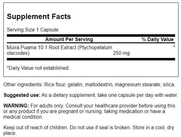 Swanson Muira Puama (10:1) 250 mg โ 60 Capsules | Sexual Health & Virility Support