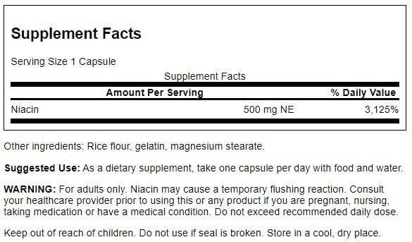 Swanson Niacin (B3) 500 mg โ Cardio Health Support & Carbohydrate Metabolism | 250 Capsules