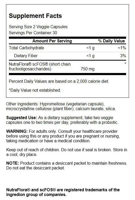 Swanson Nutraflora 375 Milligrams 60 Veg Capsules โ Prebiotic Fiber & Probiotic Support